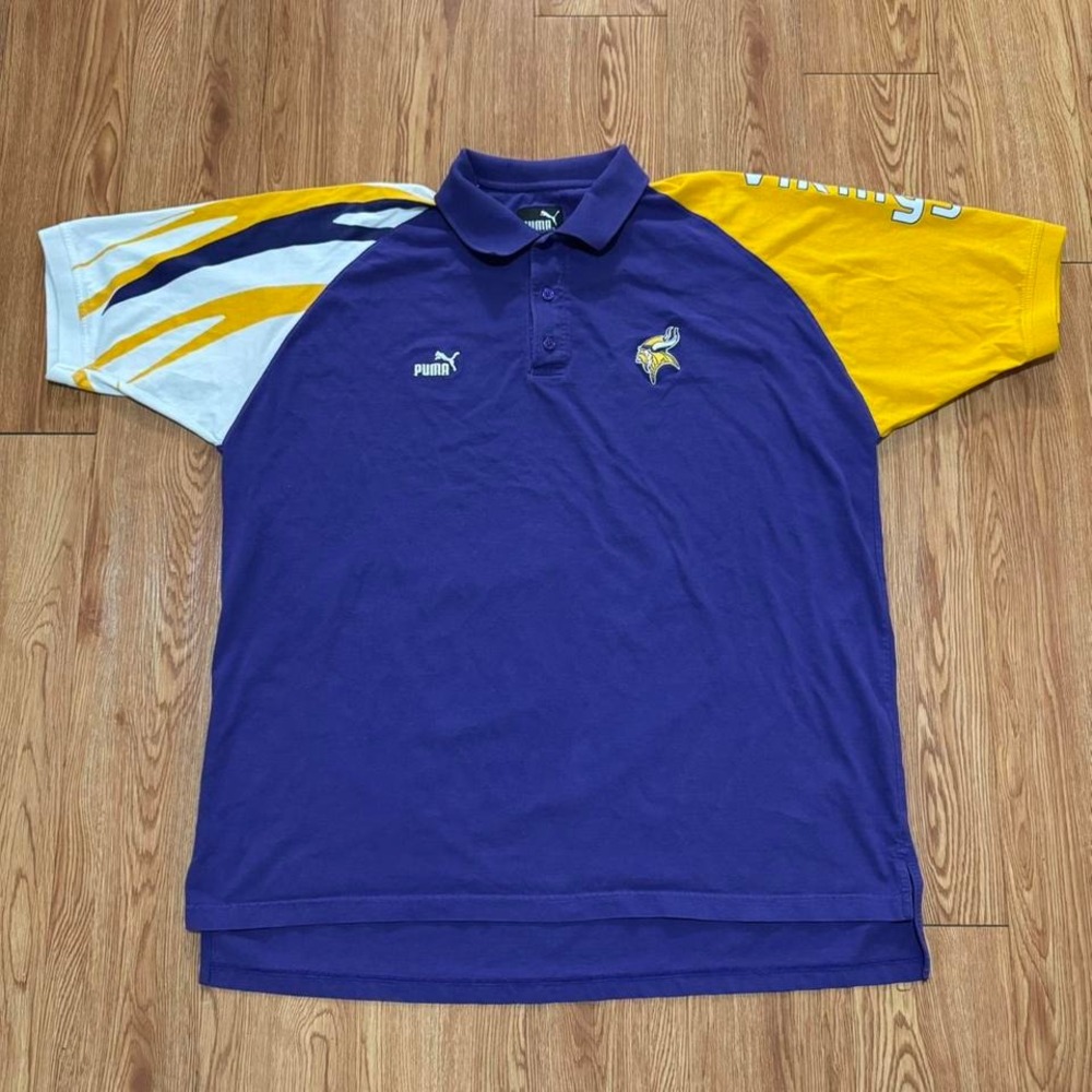 Vintage Minnesota Vikings Puma 90s NFL Collared Purple Polo Shirt Size 2XL